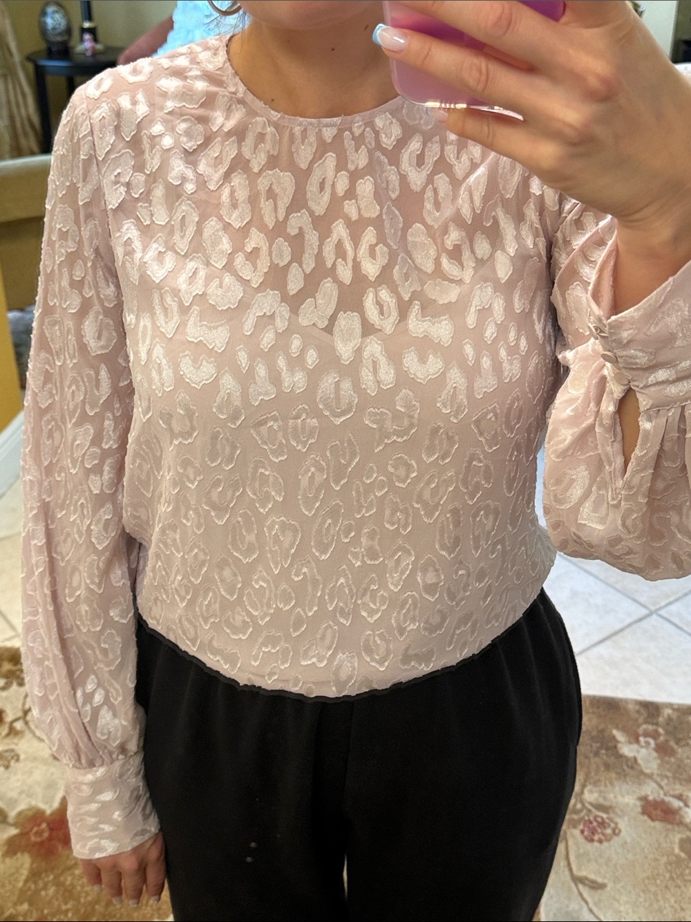 Express Sheer Leopard Burnout Blouse - Blush